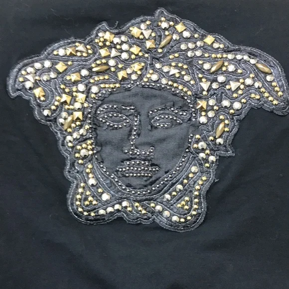 GIANNI VERSACE Black & Gold Beaded Medusa T-Shirt - Picture 2 of 9